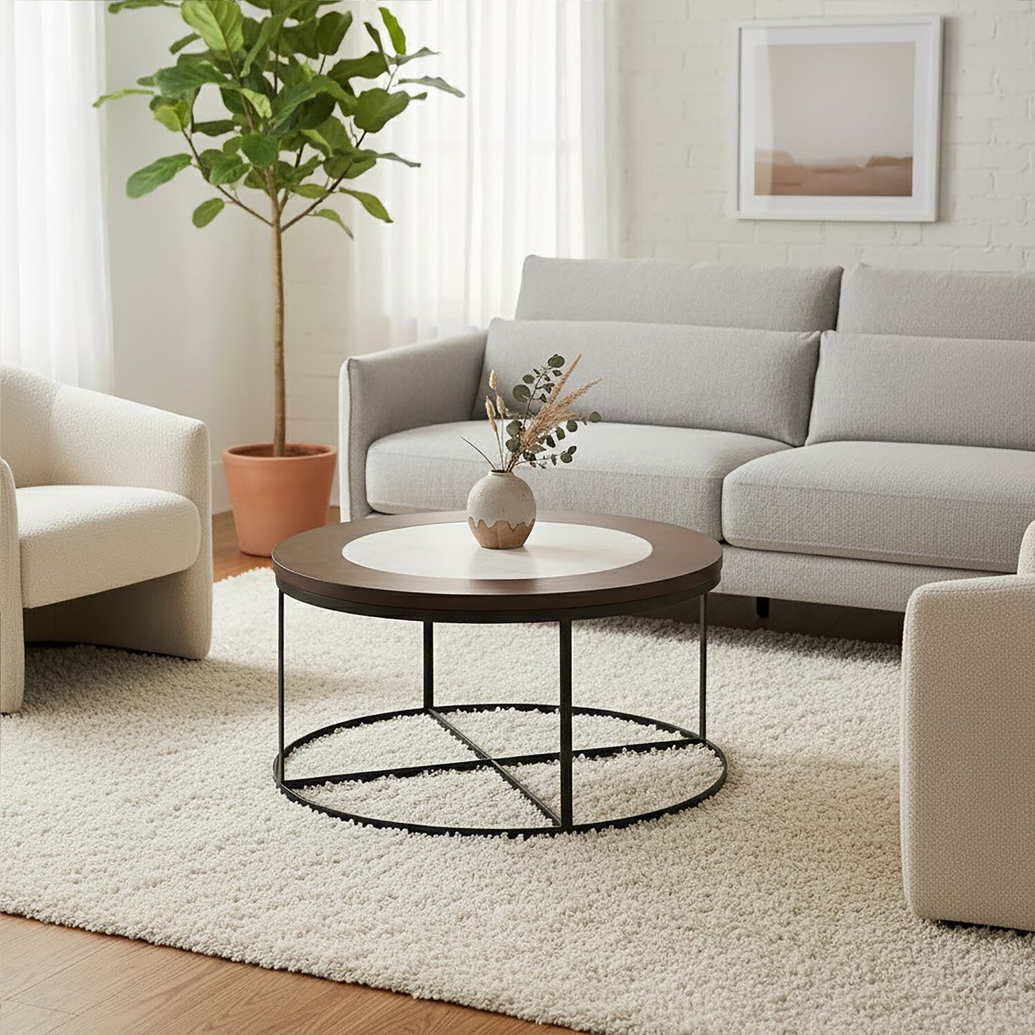 Interiors By Premier Vasco Wood And Marble Top Coffee Table With Black Iron Base - Black