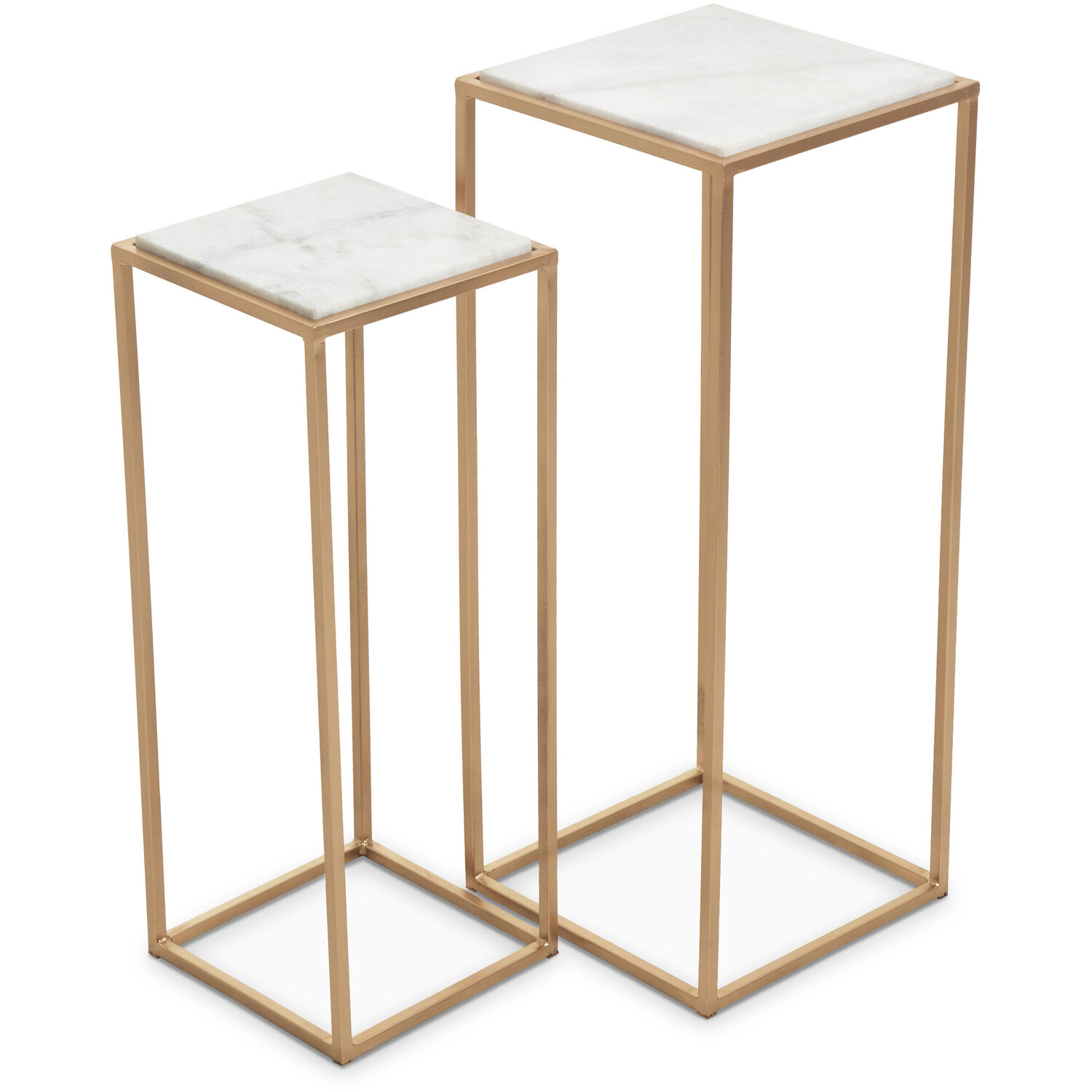Mandoli Nest Of 2 White Marble Top Square Side Tables - White