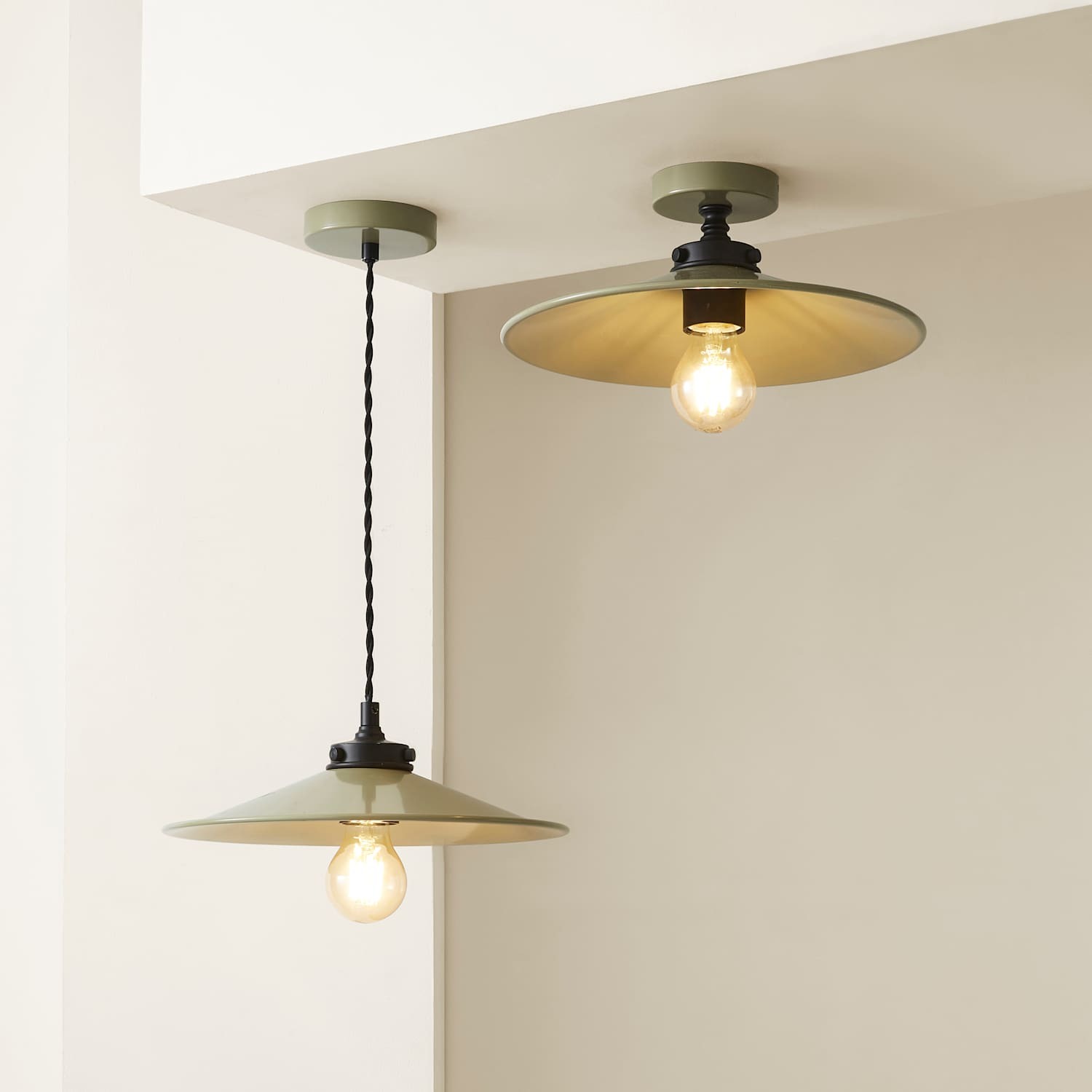 Valuelights Unisex Olive Hampstead Metal Rolled Edge Tapered Flush Ceiling Light With Bulb In - Image 2