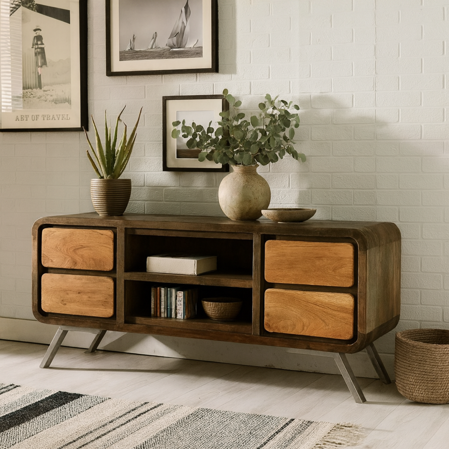 Los Angeles Reclaimed Wood and Metal Media Unit - Brown