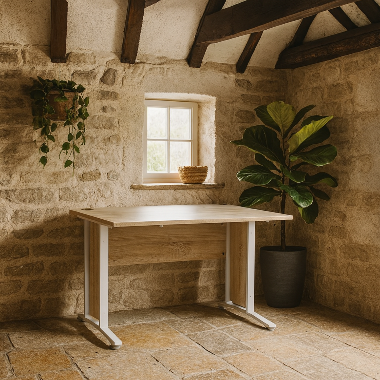 Dris Natural Effect Desk with Legs - White