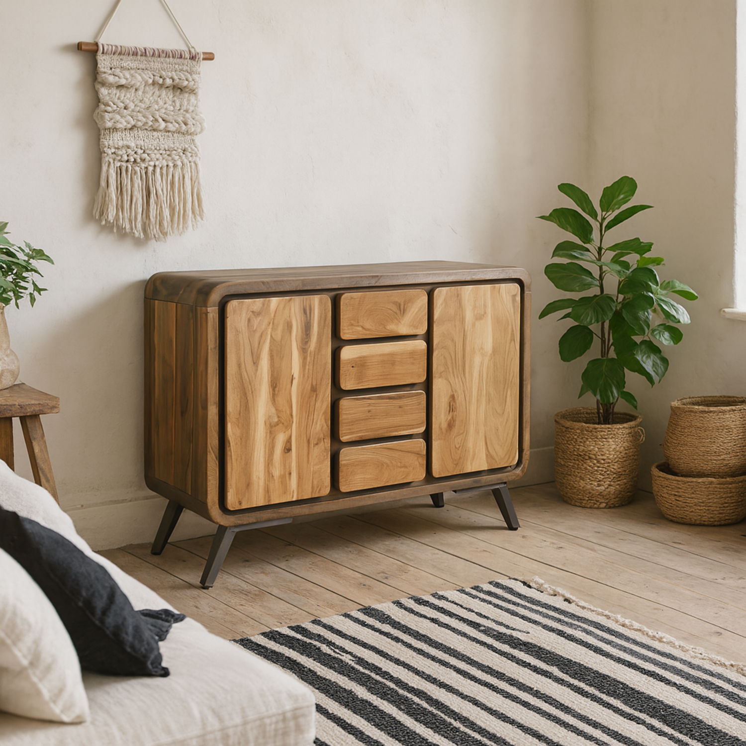 Los Angeles Reclaimed Wood and Metal Sideboard 4 Drawers 2 Doors - Brown