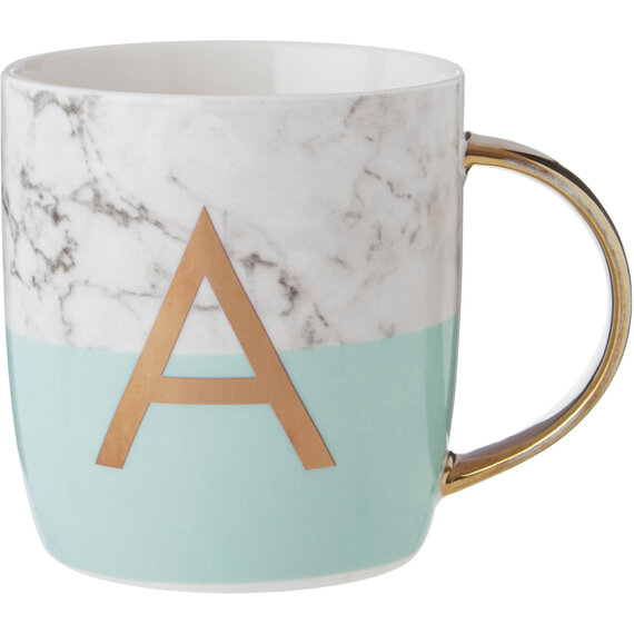 Frosted Deco Marble Effect and Pastel Green Monogram Mug, A