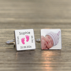 Personalised New Daddy Photo Upload Cufflinks - Silver Finish