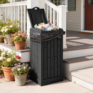 Outsunny Outdoor Bin Waste Trash Bin with Dual Lid Ashtray Drip Trays