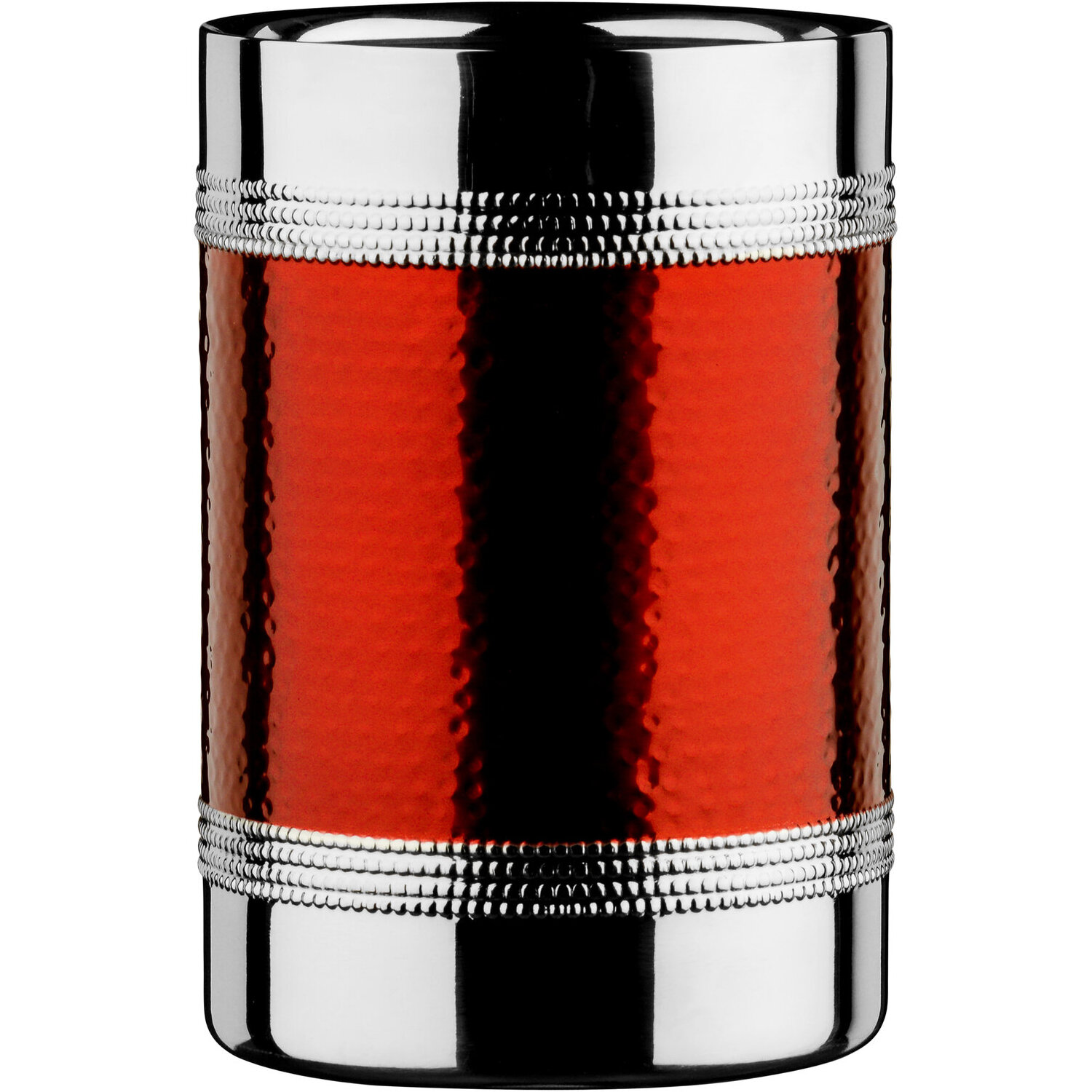 Hammered Red Band Bottle Cooler - Silver, Red