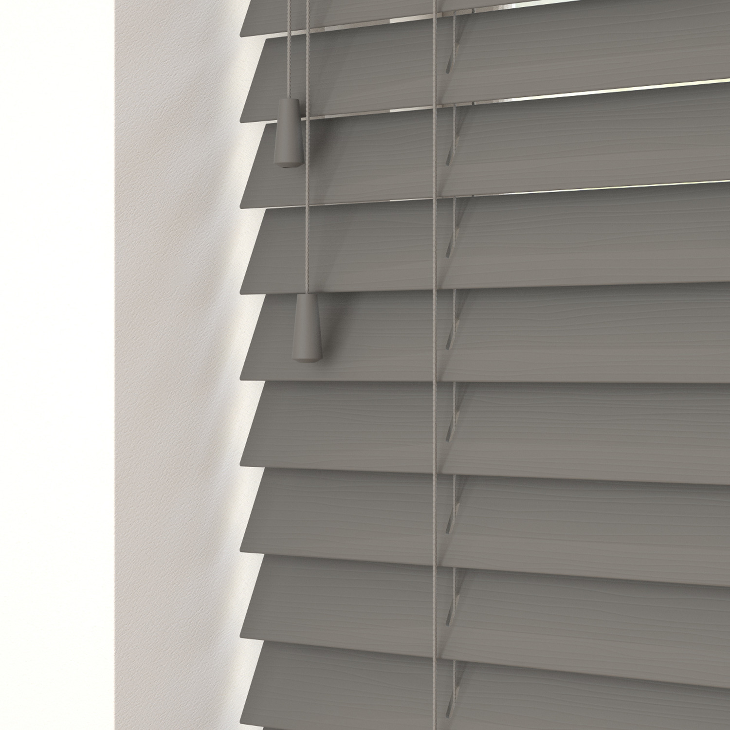 Fine Grain Faux Wood Venetian Blinds with Strings - Smooth Grey / 130cm