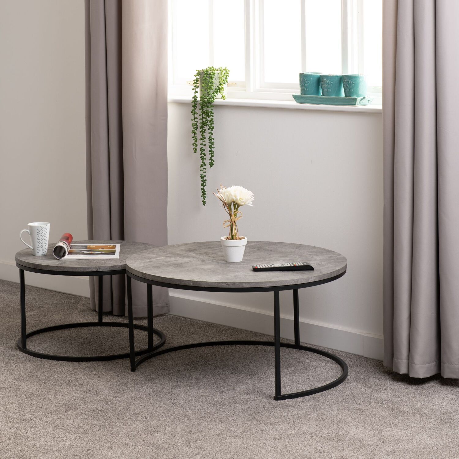 Athens Round Coffee Table Set - Concrete