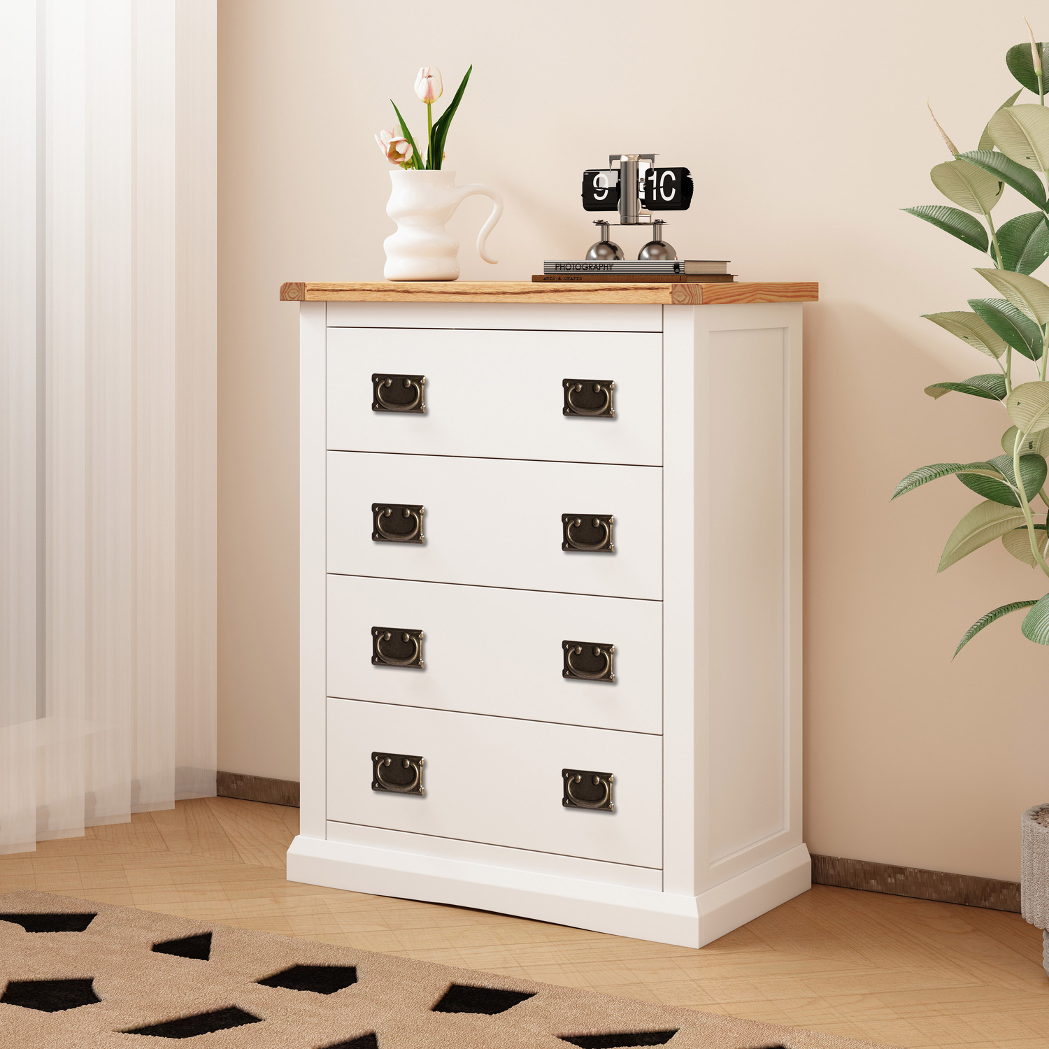 Cabinet Bits Cosenza 4 Drawer Petite Chest - White / Brass