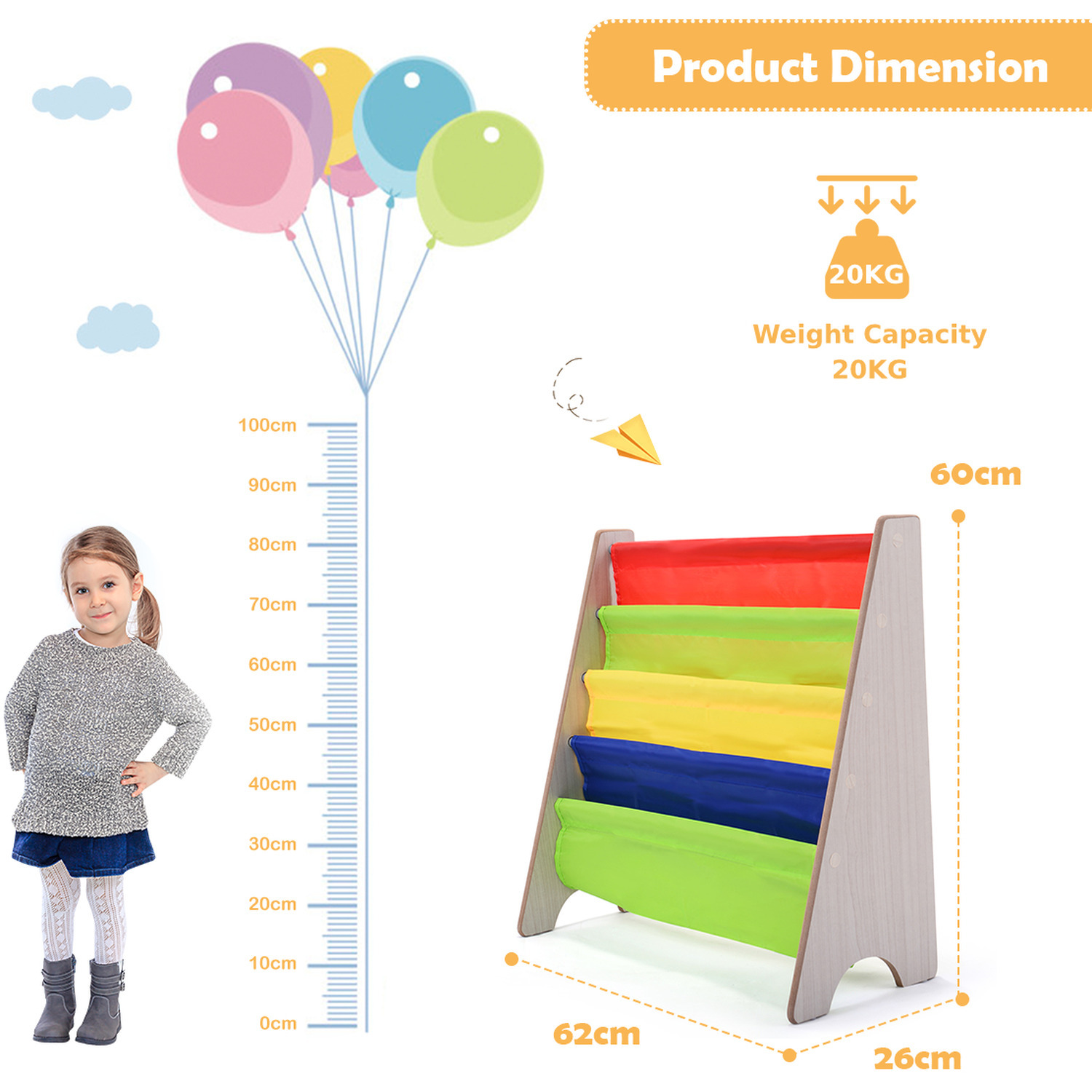 Costway 3-tier Kids Storage Shelf Wood Bookcase-natural - Natural