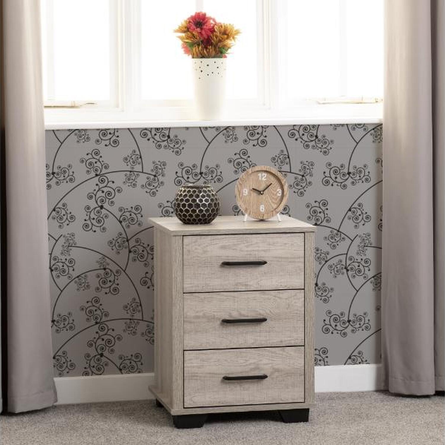 Oliver 3 Drawer Bedside - Light Oak