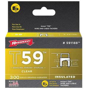 ARROW T59 Insulated Staples Clear 6 X 8mm Box 300