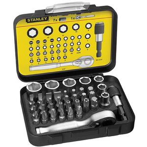 Stanley Tools Bit & Socket Set Of 39 + Ratchet Metric 1/4 Drive