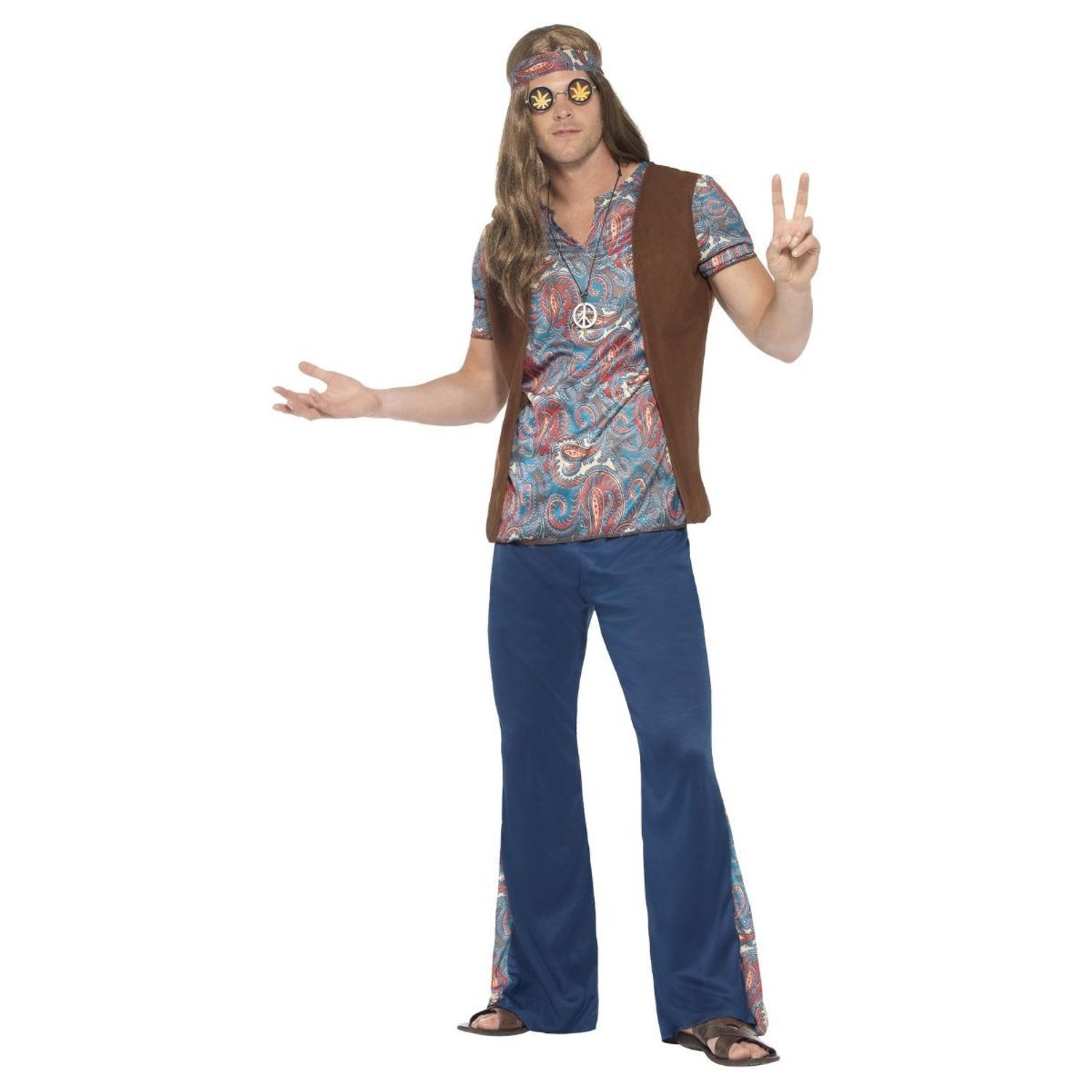 Smiffys Mens Orion The Hippie Costume Set - Blue / Xl