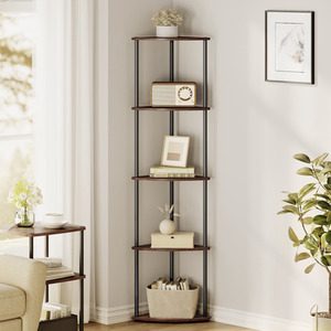 5 Tier Walnut Corner Shelf Easy No Tool Assembly