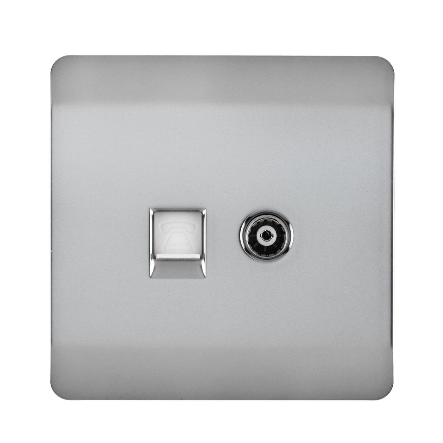 Trendi Switch 2 Gang Tv Co-Axial & Rj45 Cat 6 Ethernet Sockets - Brushed Steel
