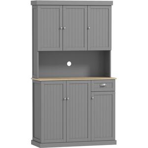 Ririlo Wooden Grey 180 cm Tall Kitchen Storage Cabinet with Open Counter, Drawer and 6 Doors