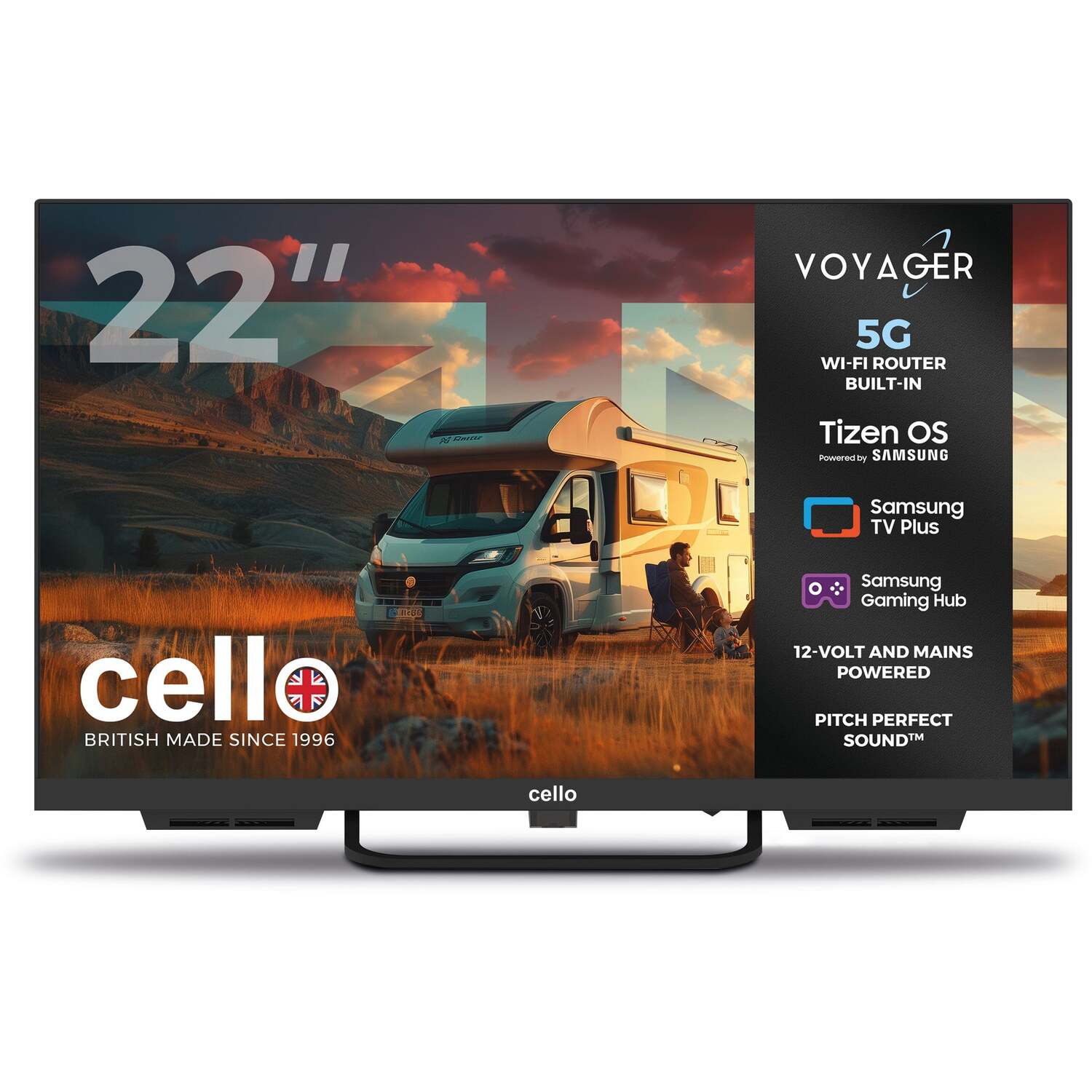 Cello 22 Inch Voyager Smart Samsung Plus Tv With Built-In 5G Wi-Fi Router - Black