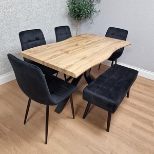 Dining Set with Black Chairs and Sturdy Wooden Benches