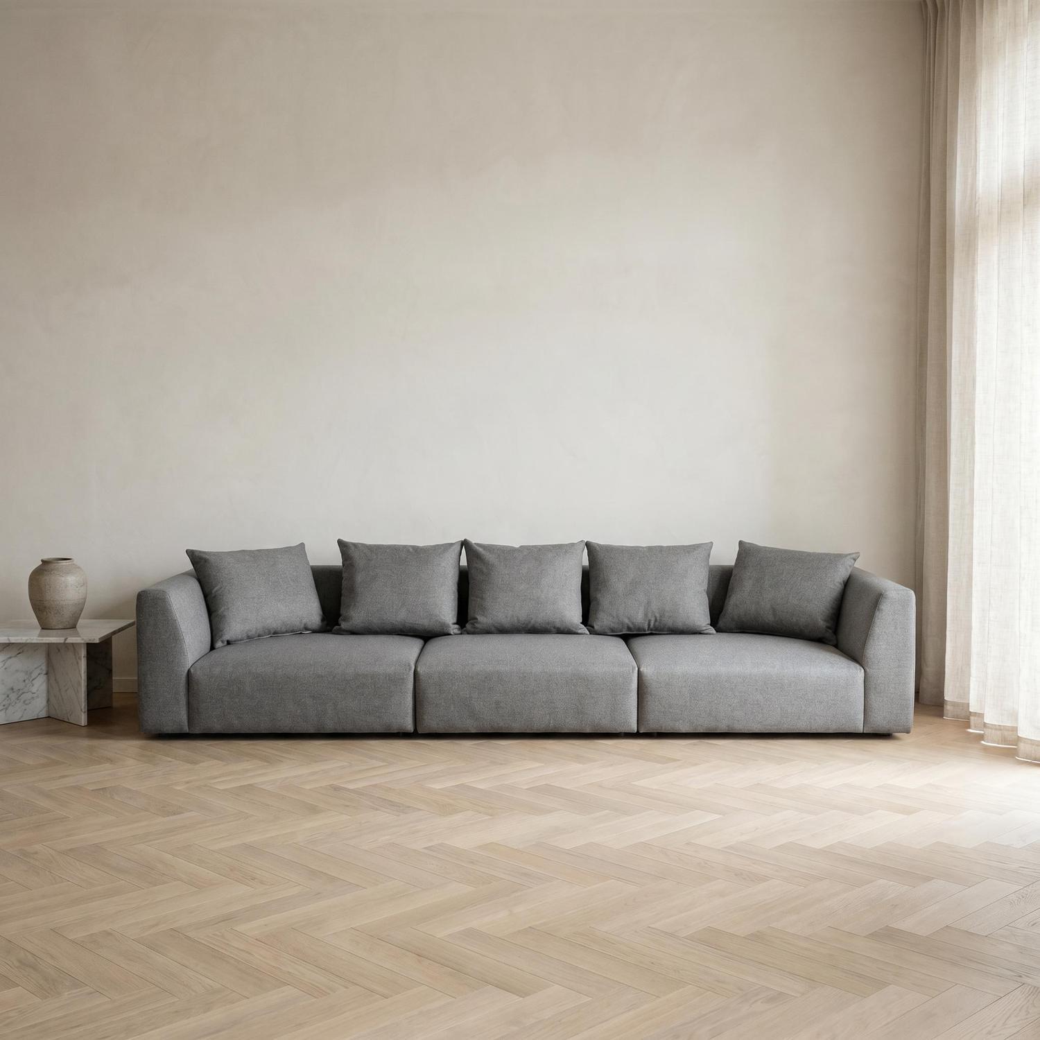 Abakus Direct Tokyo 5 Seater Sofa In Charcoal Grey Brushed Tweed Fabric With Deep Seat - Light Grey