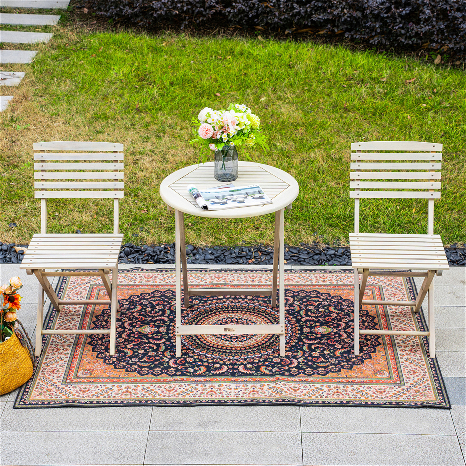 Abrihome Acacia Wood 2-Seater Outdoor Bistro Set - Natural Wood / 60Cm