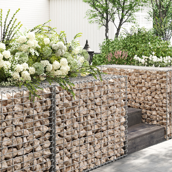 SONGMICS Metal Gabion Basket, Garden Decor Wall Partition, 100 x 80 x 30 cm