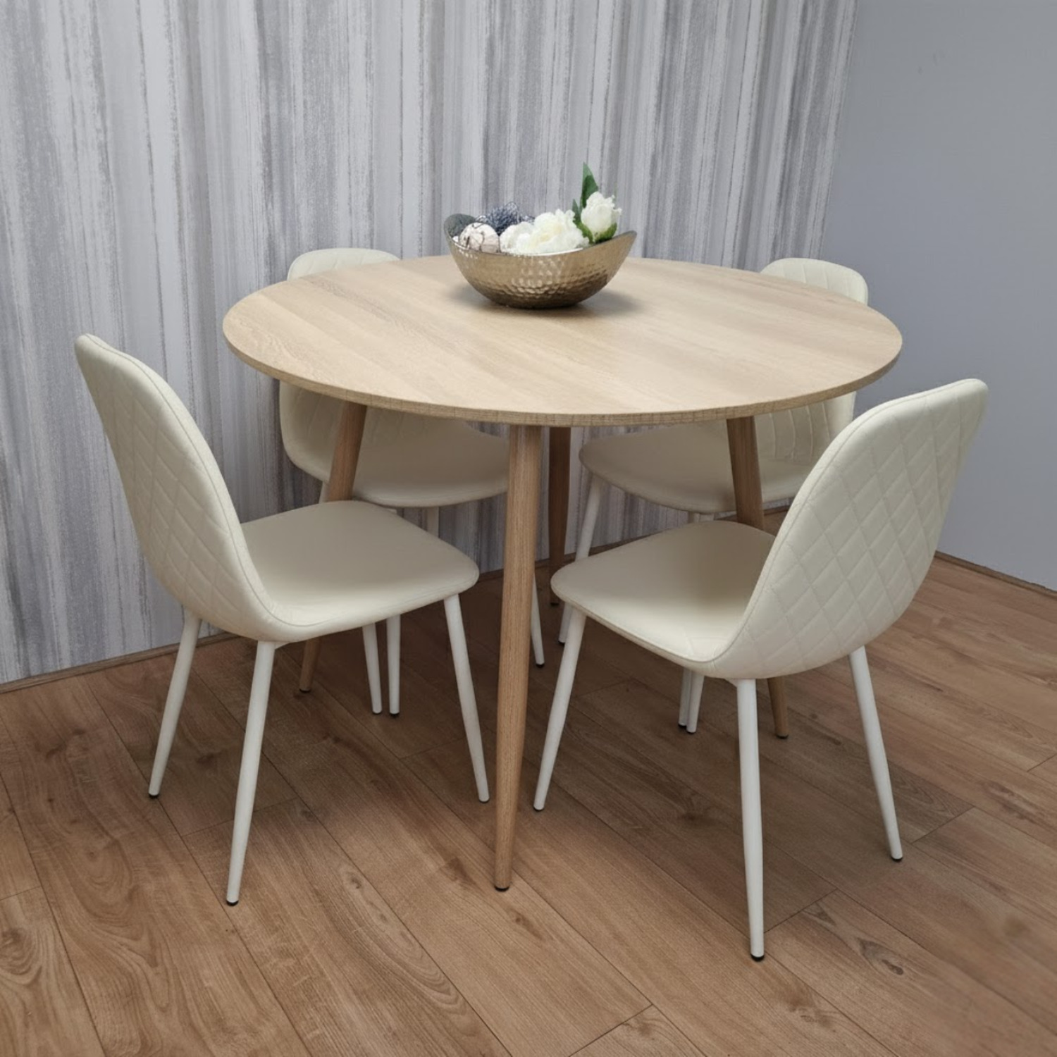 Kosy Koala 4 Seater Round Dining Set Cream Faux Leather - Image 5