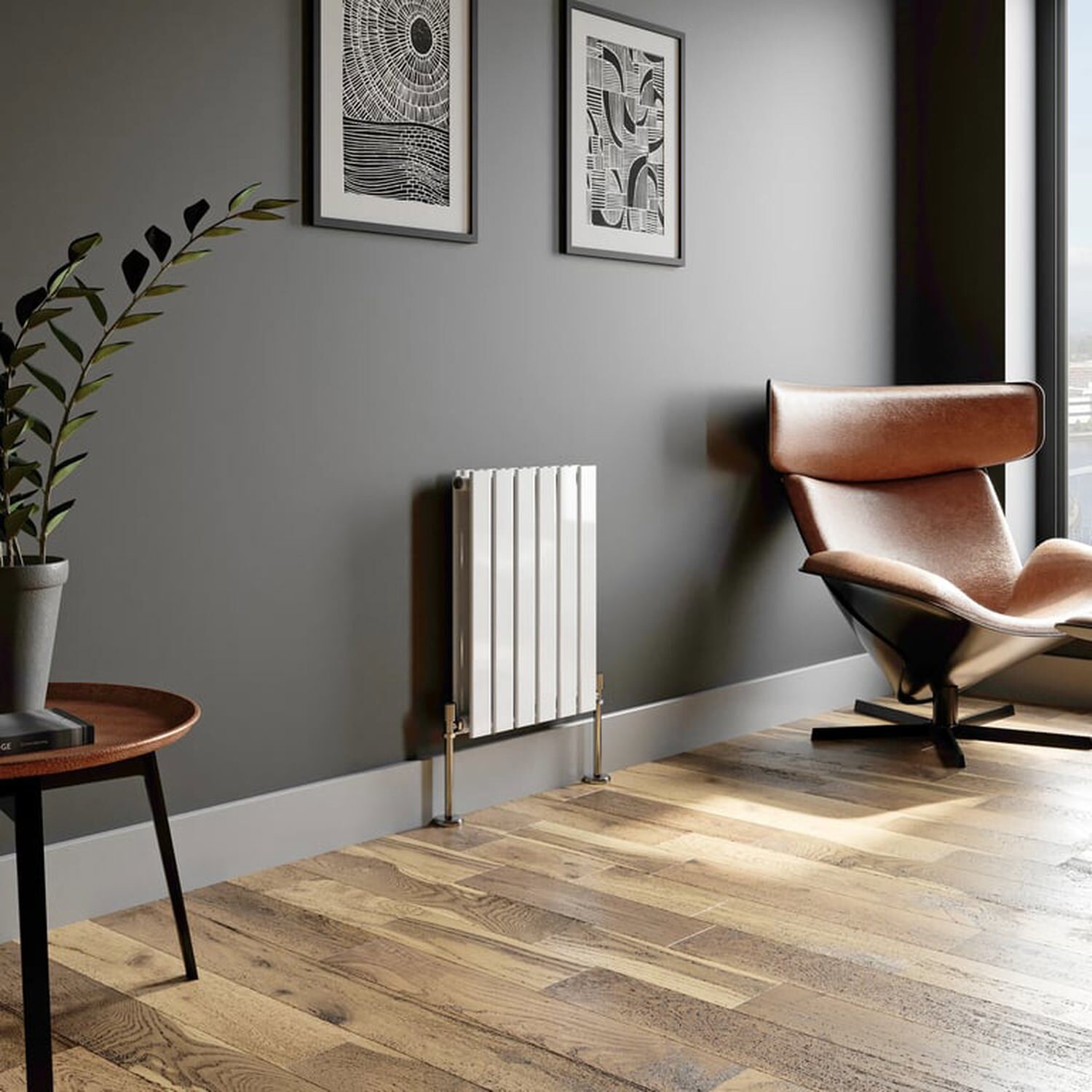 Temprazo Horizontal Single Flat Panel Designer Radiator - 600 X 605Mm White - White / 66Mm / 600Mm / 455Mm