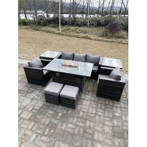 Outdoor PE Rattan Garden Furniture Gas Fire Pit Dining Table