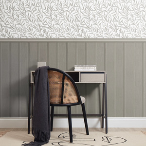 Willow Leaf Panel Wallpaper in Grey with Grey Panel