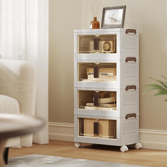 SONGMICS Storage Boxes with Lid, 4-Tier Stackable Organiser with 1 Lid