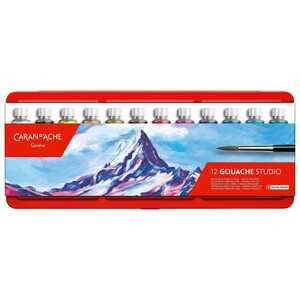 Caran d'Ache Gouache Studio 12 Poster Colours - 12 × 10ml Tubes with Brush