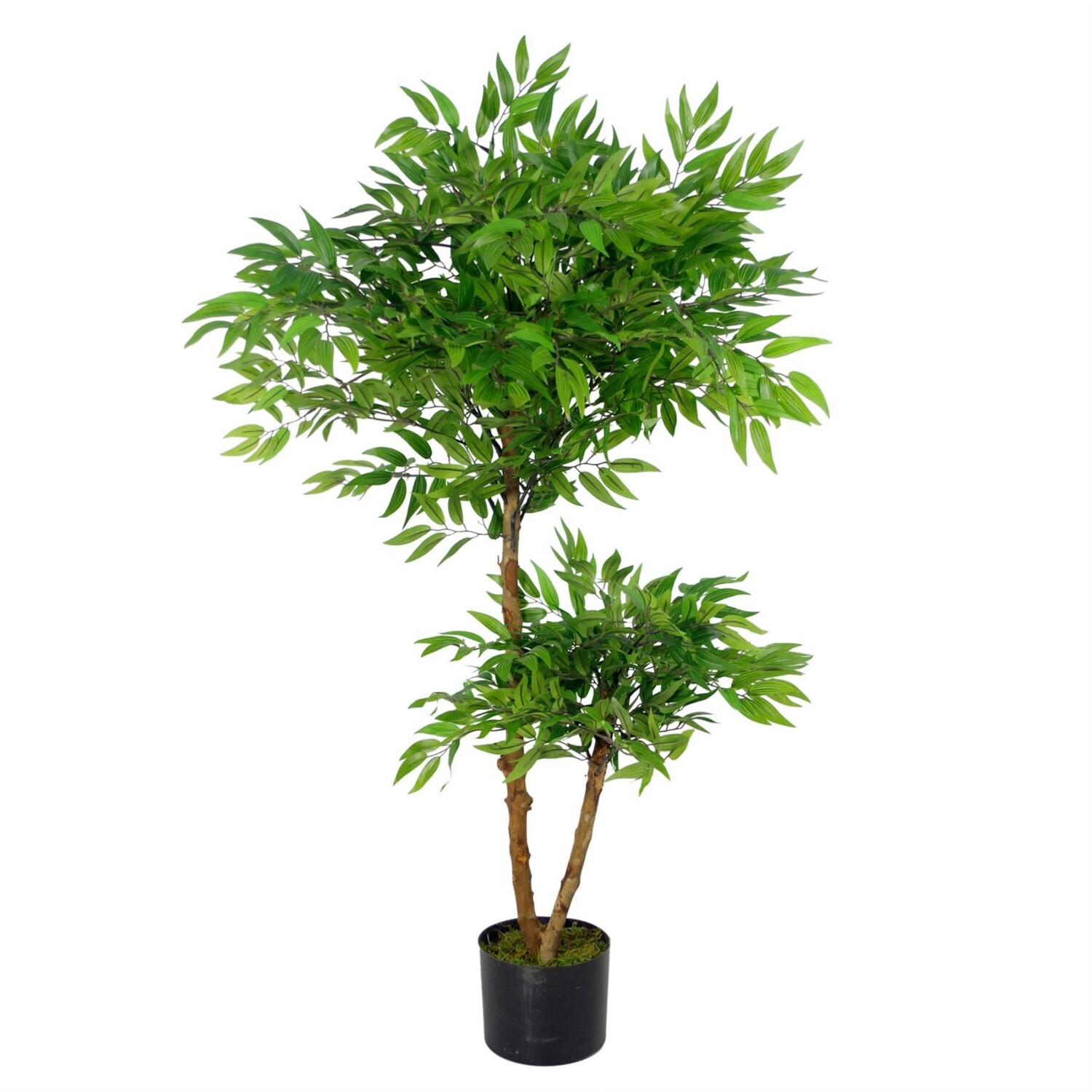 100cm Artificial Mini Ruscus Tree with Real Wood Trunk - Green