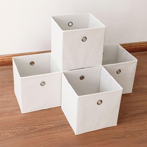 Off White / Canvas Home Source Pack of 4 Cube Canvas Fabric Storage Insert Boxes shot 17033384