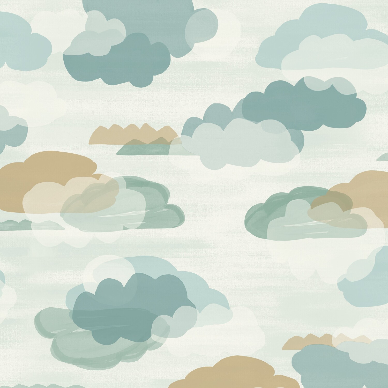 Grandeco Green Figari Fluffy Clouds Nursery Textured Wallpaper, Teal - Image 3