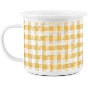 Gingham Print Enamel Mug