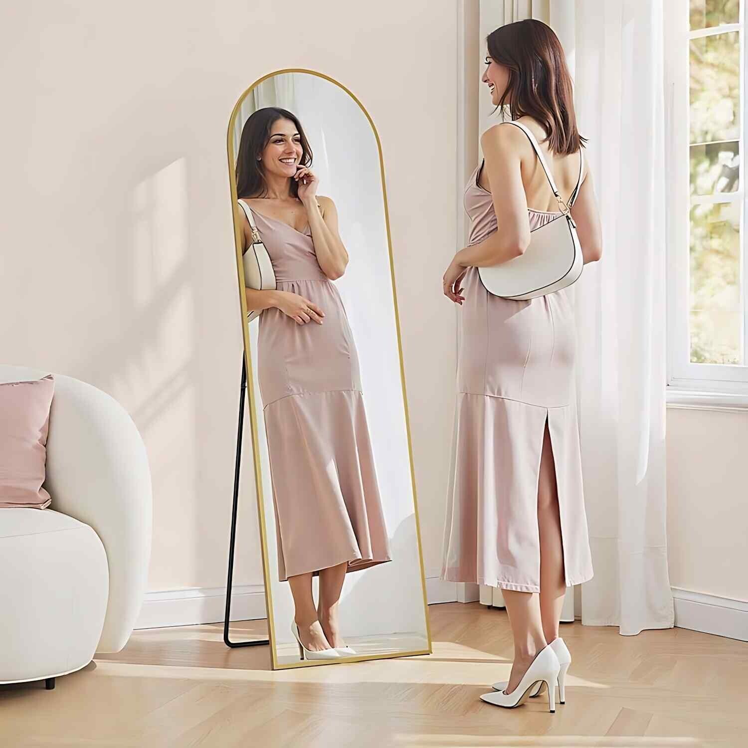 Arched Full Length Standing Mirror, Gold - Pale Gold