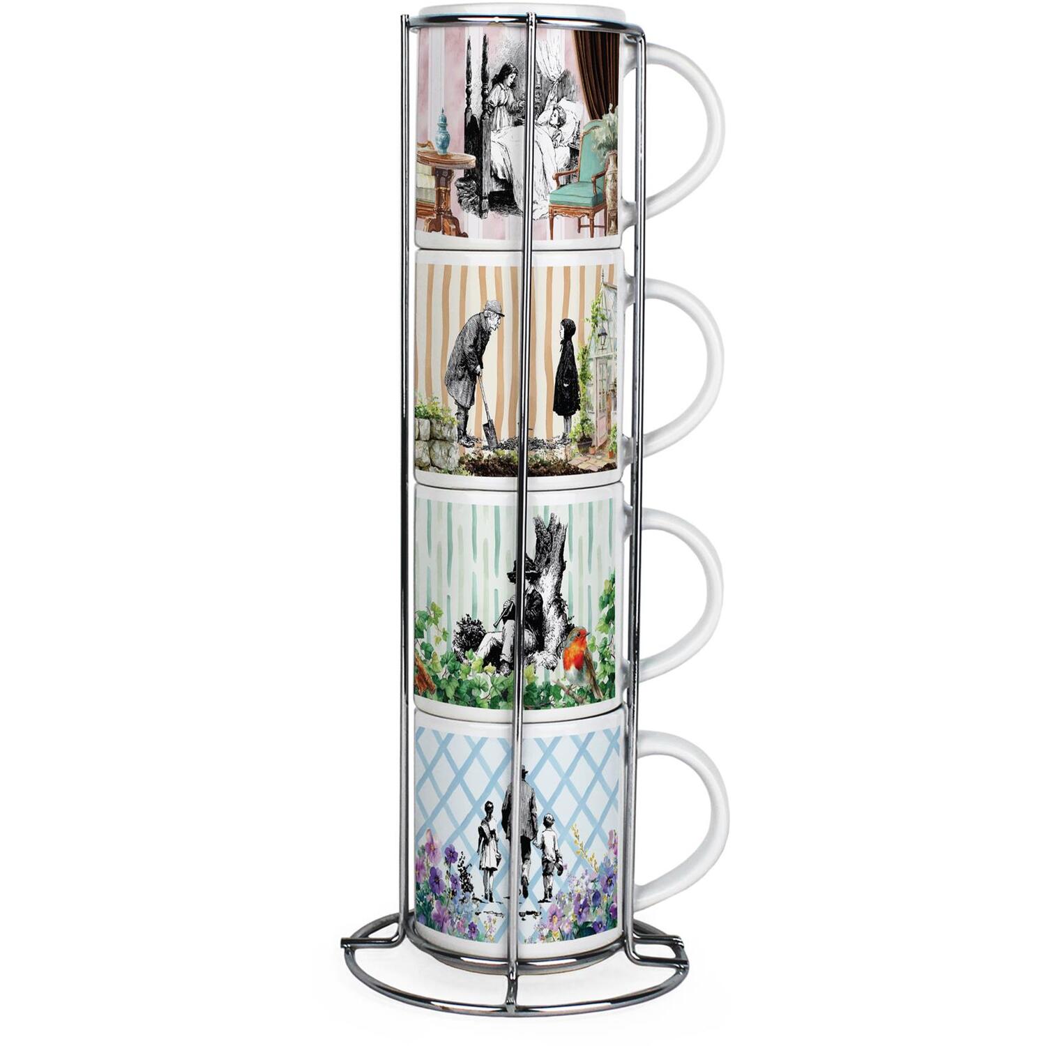 The Secret Garden Stacking Mugs Set - Set of 4 Small Cups with Stand Gift - Image 2