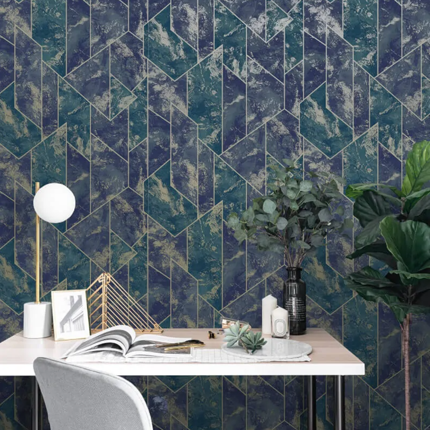 Sophie Laurence Navy Gold Marbled Paste The Wall Wallpaper 36121 - Blue - Image 2