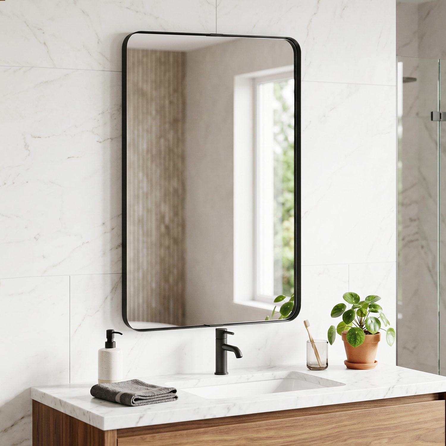 HOMCOM Rectangular Wall Mirror Wall Mounted Bathroom Mirror - Black