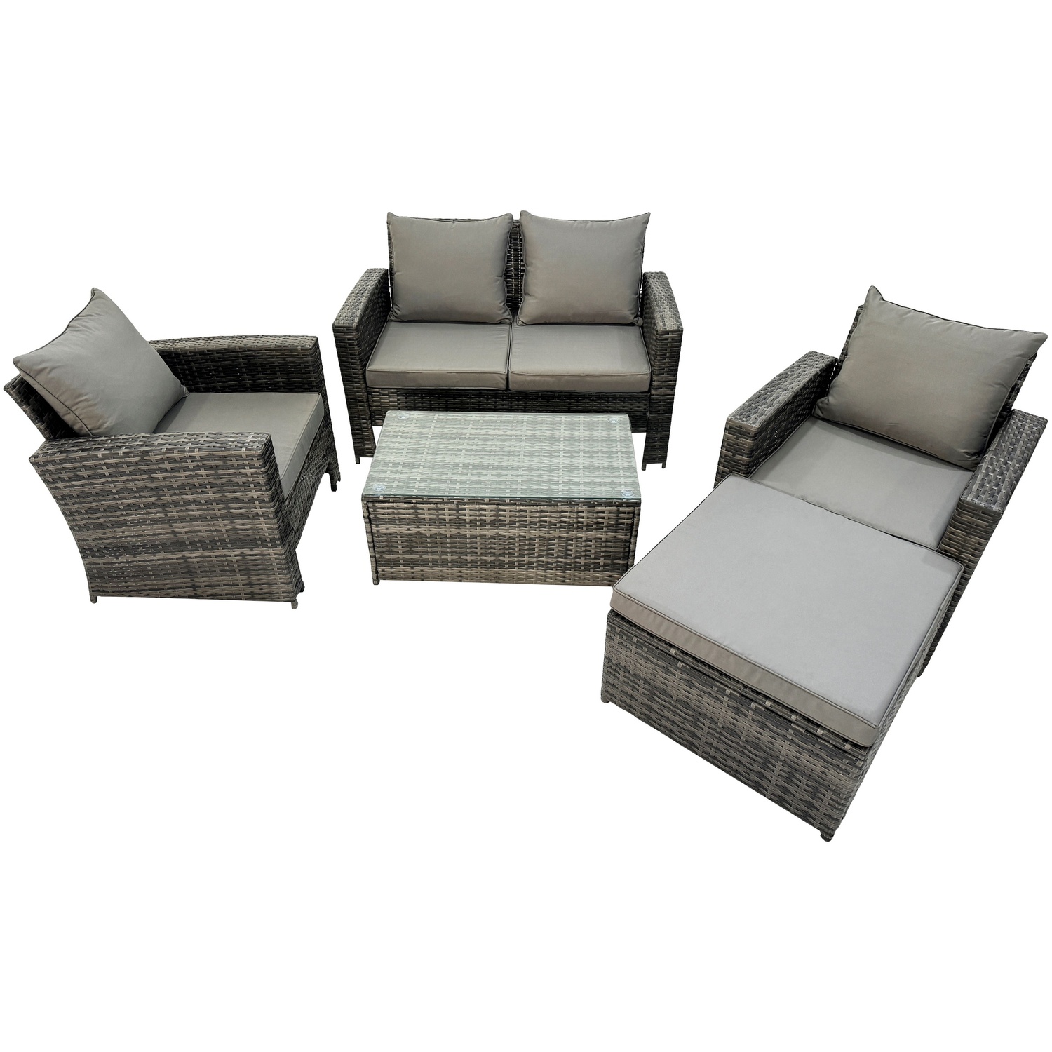 Fimous 5 Seater Dark Grey Mixed High Back Rattan Sofa Set Rectangular Coffee Table Garden Furniture Outdoor Patio - Image 3