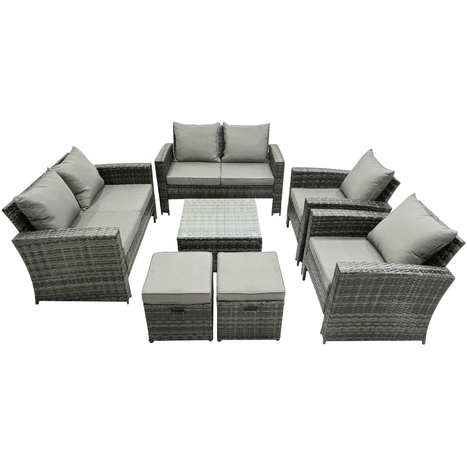 Fimous 8 Seater High Back Rattan Sofa Set Square Coffee Table Garden Furniture 2 Seater Sofa Chairs Outdoor Patio Stools - Image 3
