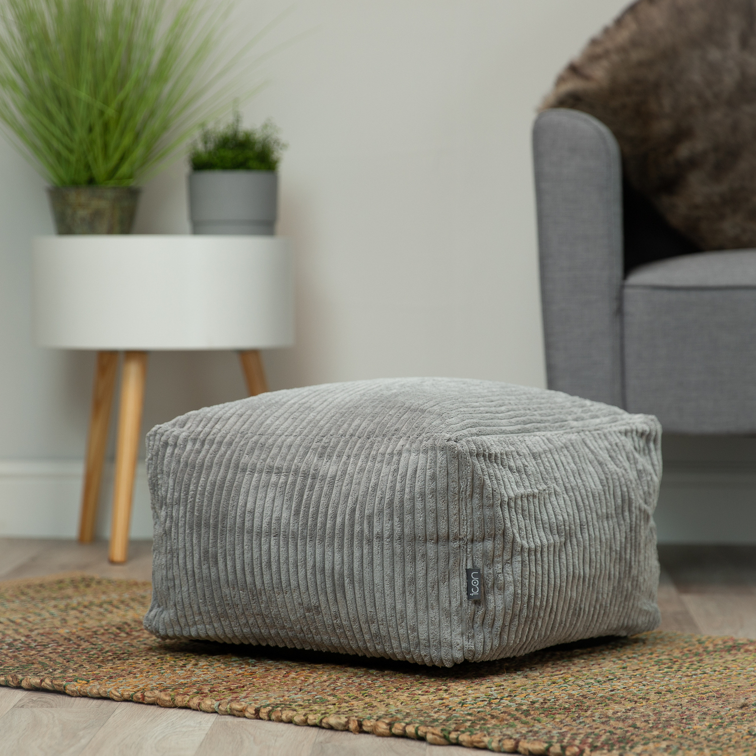 Icon Unisex Light Grey Amara Cord Square Footstool Bean Bag, Lavender In - Image 2