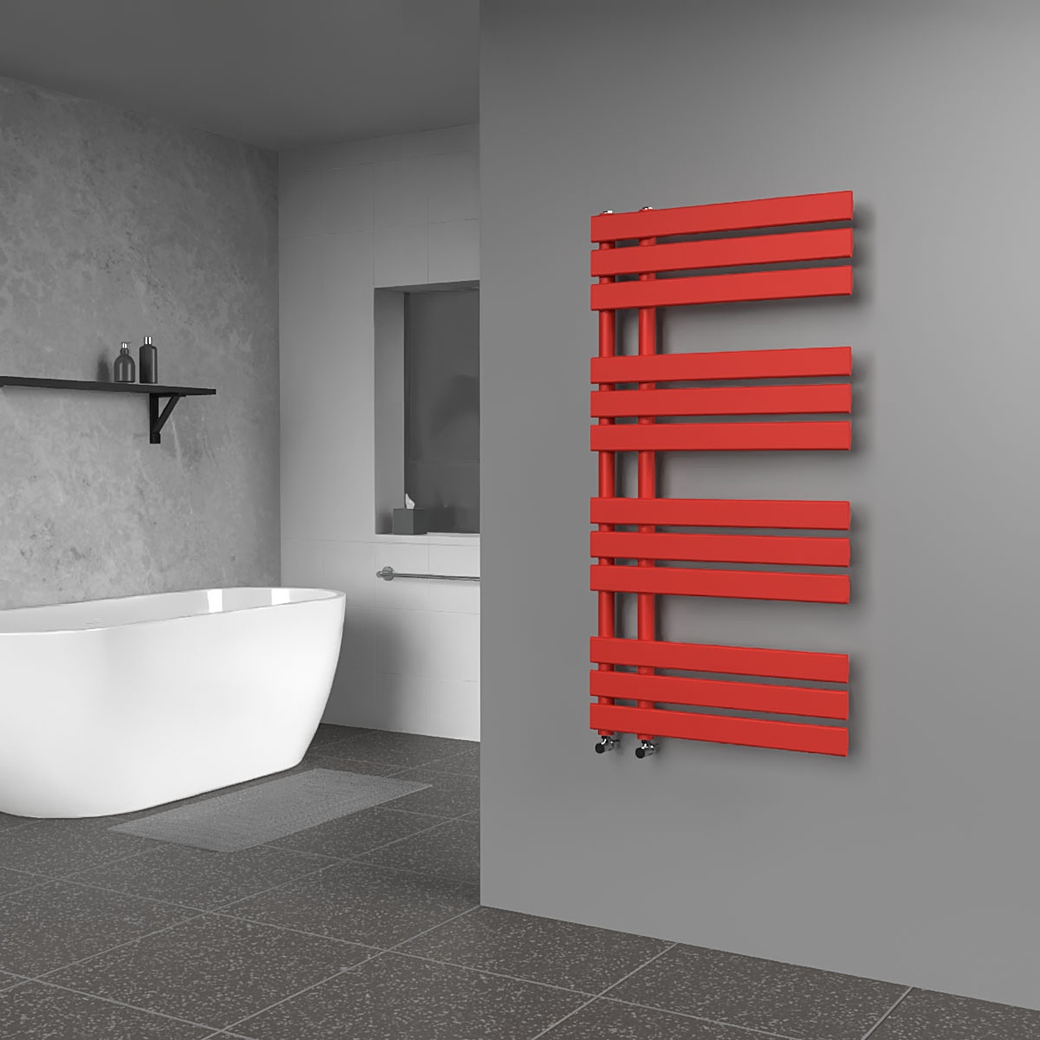 Lux Heat Open Flat Coloured Towel Radiator - Poppy Red, 1180 Mm X 600 Mm - Poppy Red