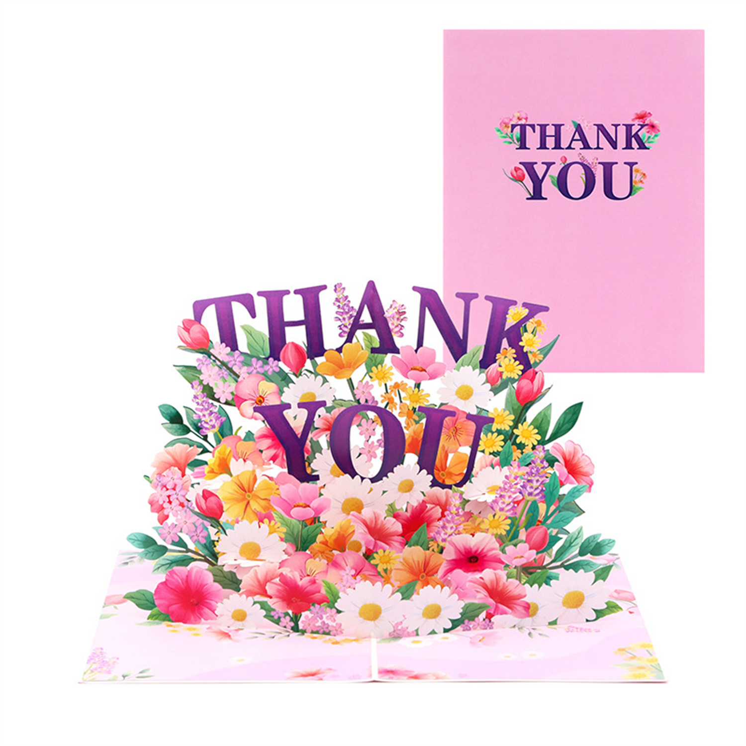 Brightfeel Pink & Purple Grateful Blooms 3D Pop Up Thank You Card - White