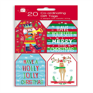 12 Packs of 20 Coordinating Festive Fun Design Christmas Gift Tag With Metalic String