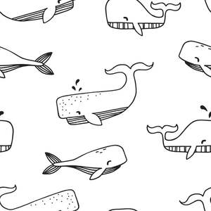 Sample of Whale Hello Wallpaper Black and White