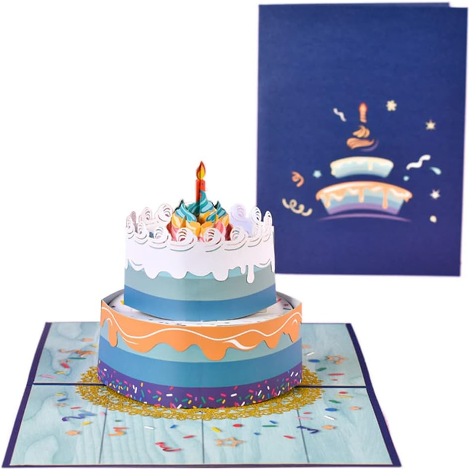  - Blue Beautiful Round Cake Design 3D Pop-Up Birthday Card - Image 3