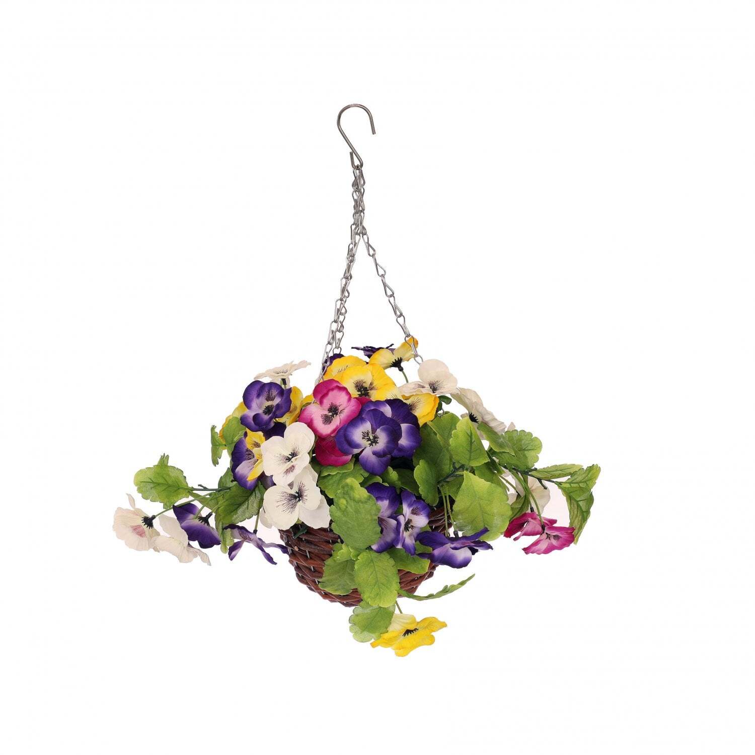 Oypla Artificial Garden Hanging Wicker Basket with Multicoloured Flowers - Image 3