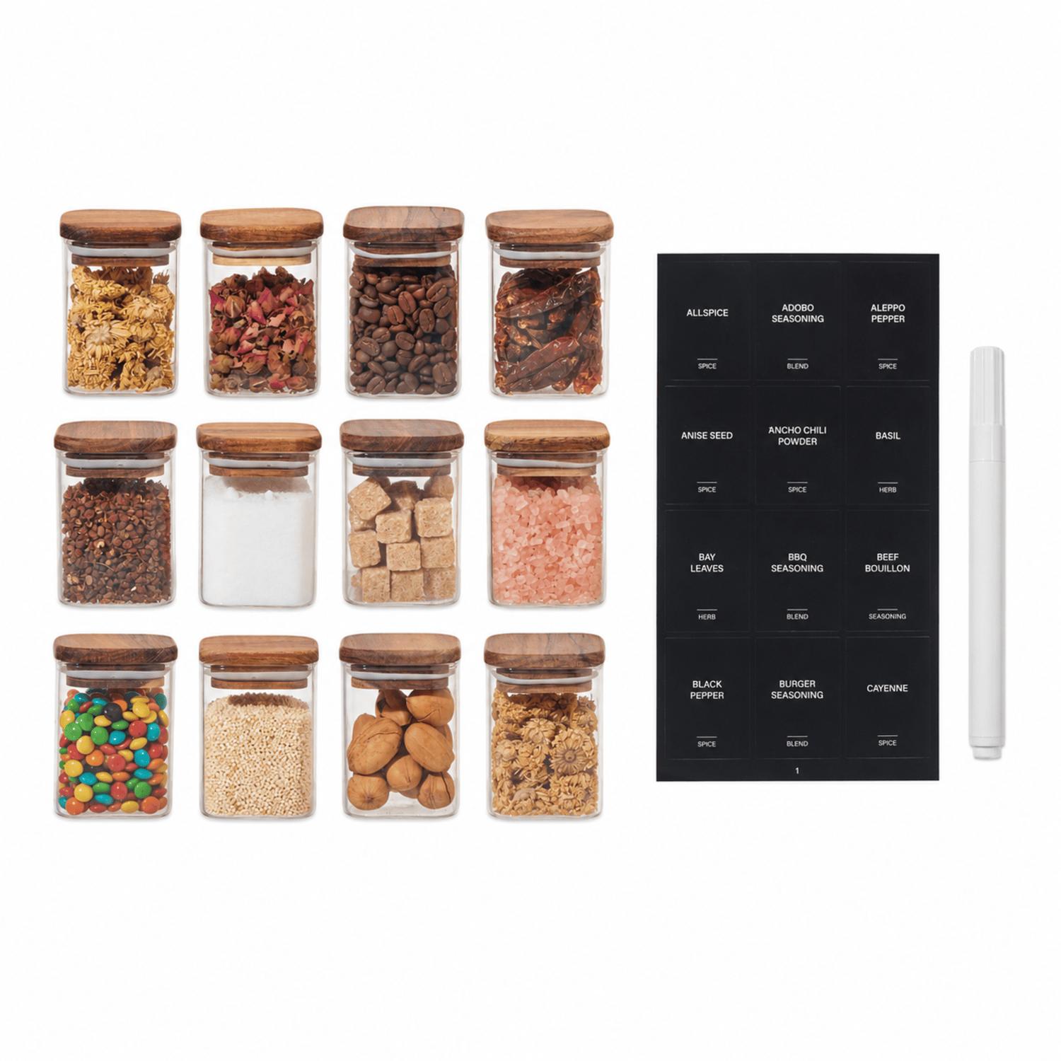 Image of Square Glass Spice Jars with Acacia&hellip;
